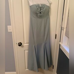 Revelry Strapless crepe Dress in Sage Green with Bow Accent
